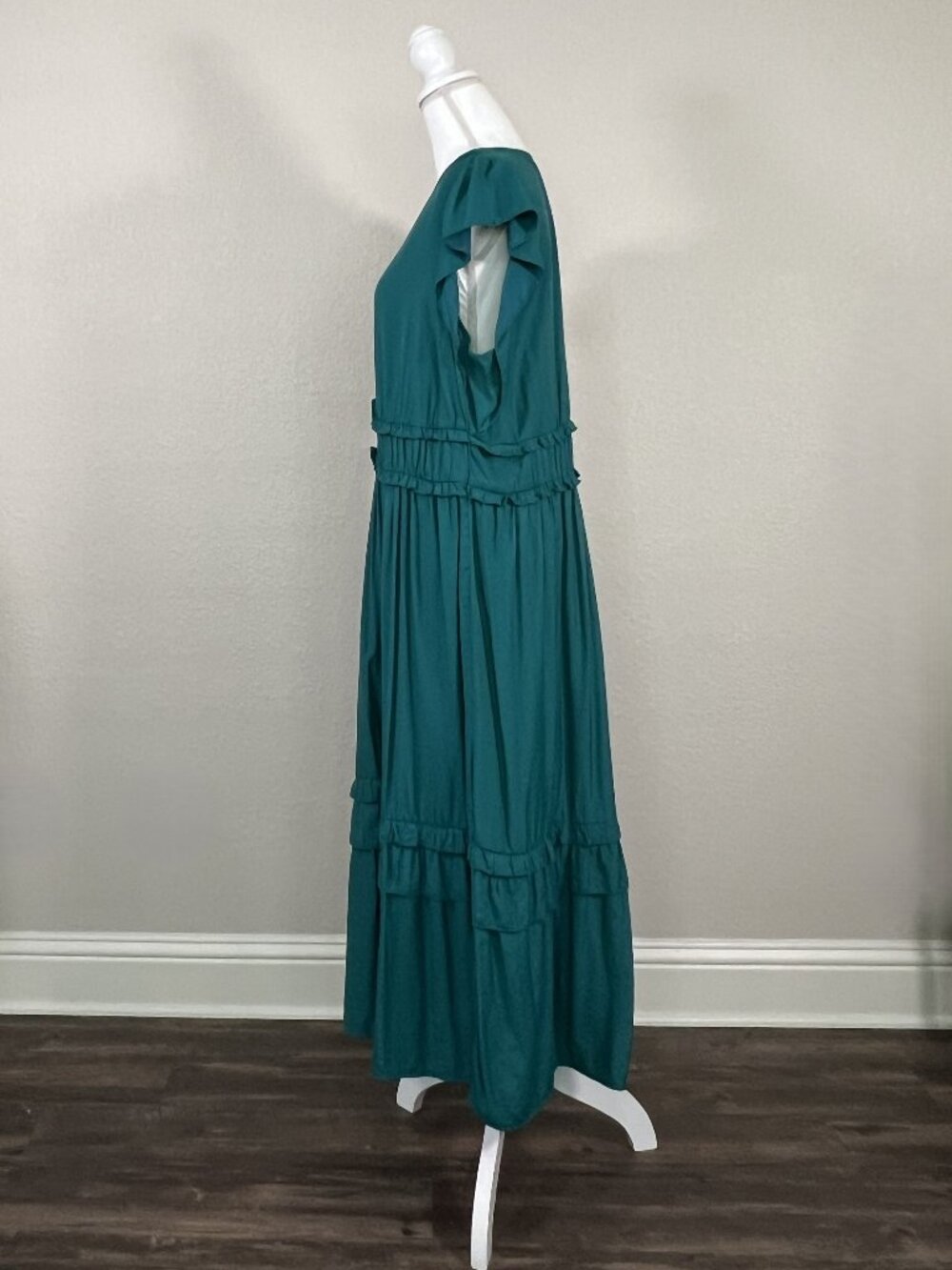 Knox Rose Teal V‑Neck Tiered Midi Dress - Picture 5 of 9